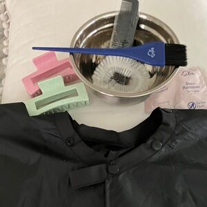 Salon Hair Dye Kit with Black Cape, stainless mixing bowl with application brush
